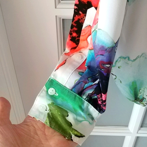 🌺  Worthington Silky "Georgia O'Keeffe"-style Flowy & Flowery Tunic Top 🌺 - Picture 4 of 7